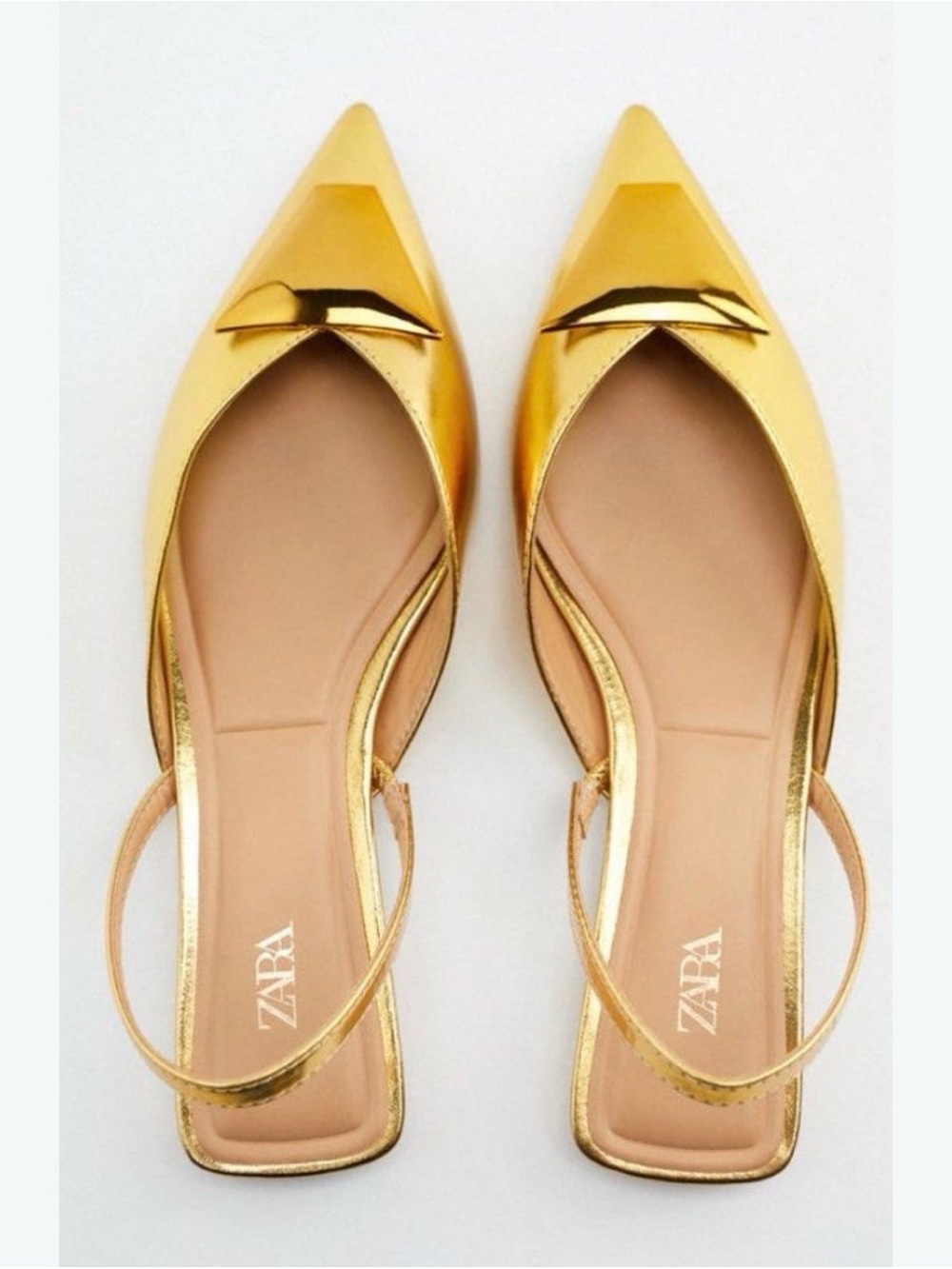 ZARA Metallic Gold Pointed Slingback Flats